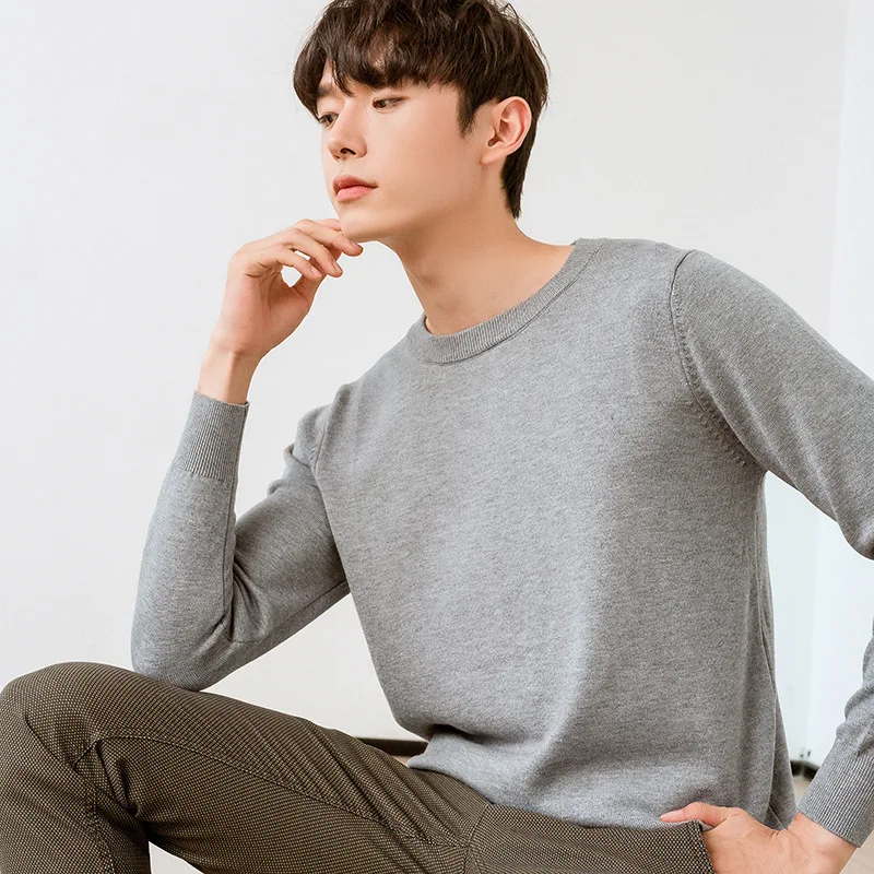 

Men's Knitted Sweater 2024 Korean Edition Autumn Winter Fashion Casual Warm Solid Color Round Neck Wool A103