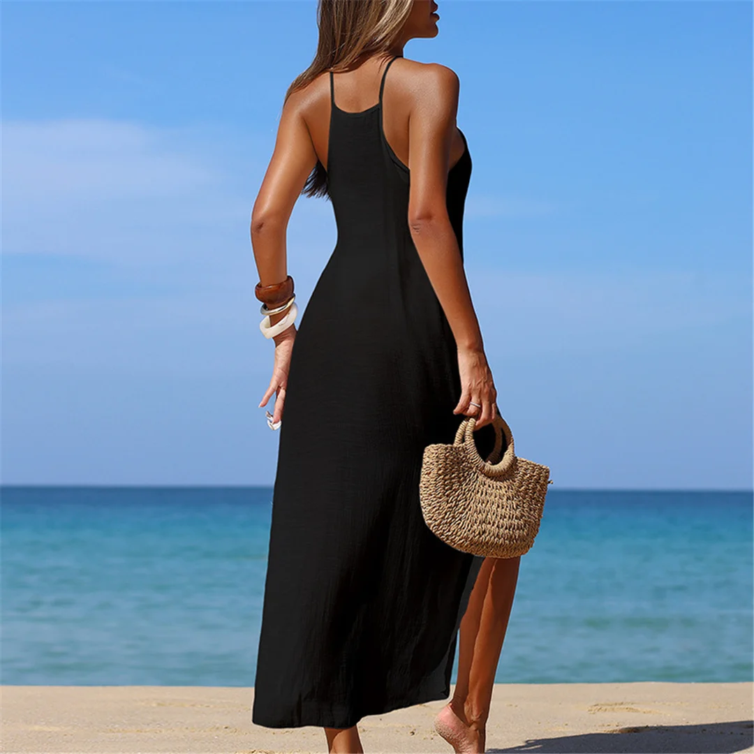 Einfarbige, ausgeschnittene, ärmellose, gehäkelte, gestrickte Tunika, Strand-Überwurf, Strandkleid, Strandbekleidung, Damenbekleidung, V7642 – Detail 10