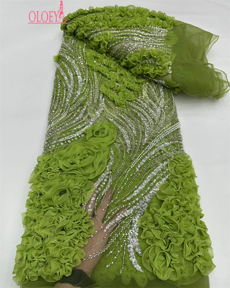 

OLOEY 2026 Luxury Elegant Handmade Embroidery Sequins Beaded Lace High Quality African Sequins Lace Fabric for Wedding Sewing