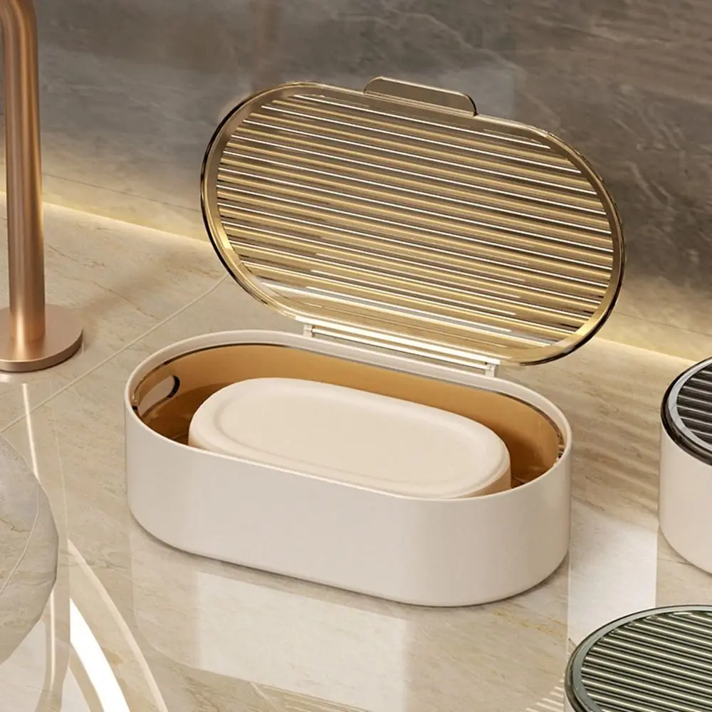 

Plastic Light Luxury Double Drain Soap Box Hollow Perforation-free Drain Soap Holder Waterproof with Cover Soap Dish Bathroom