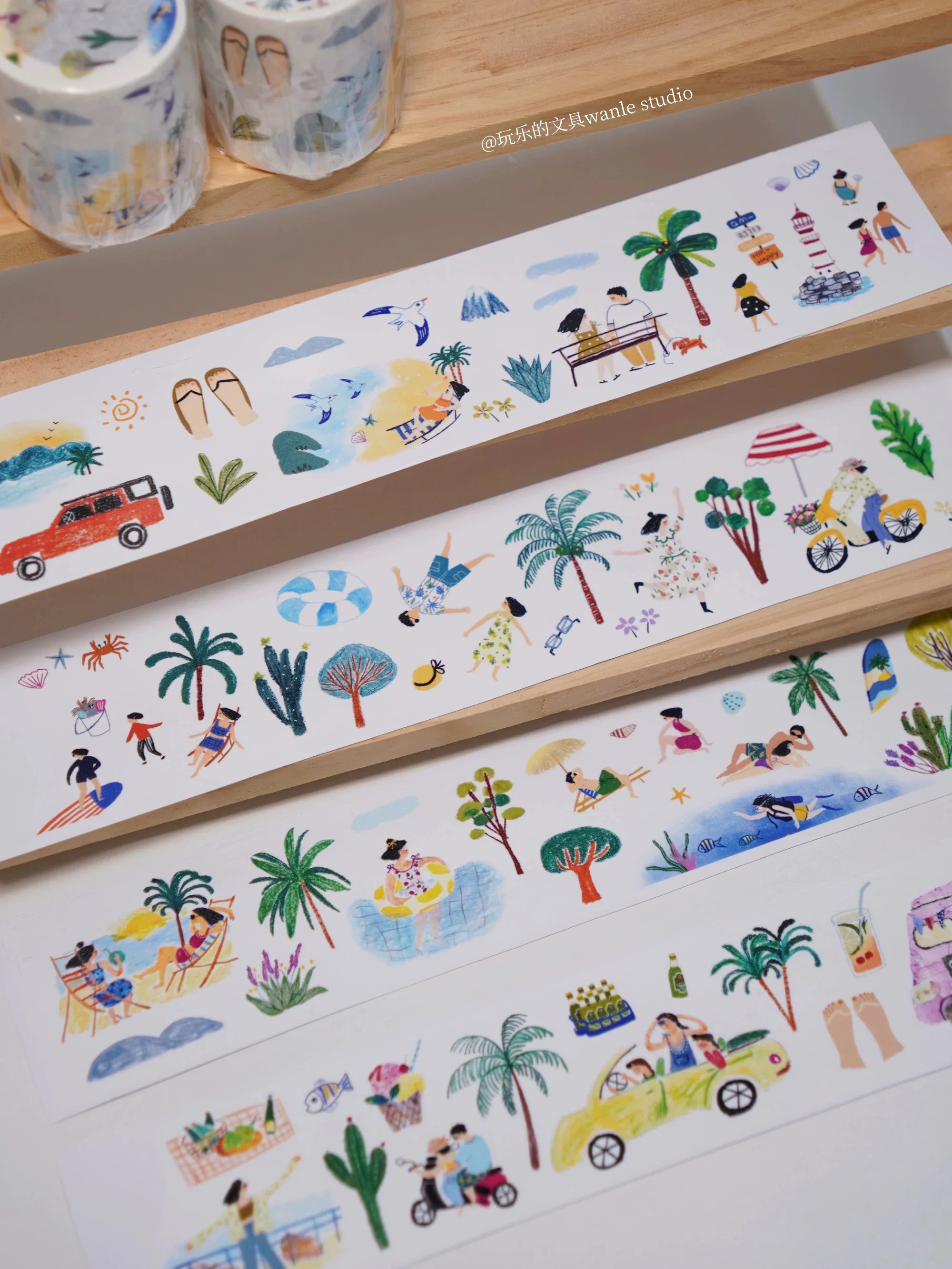 Wanle Studio Vintage Lots of Stars Summer Beach Washi Tape for Planner Card Making DIY Scrapbooking Plan Decorative Sticker