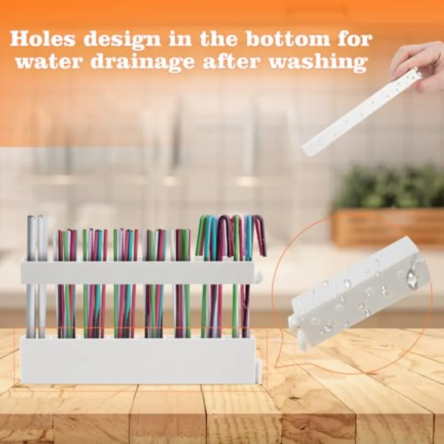 Straw Holder Straw Organizer Reusable Straw Holder Storage for Drinking Straws Cabinet Door Mounted White view 4