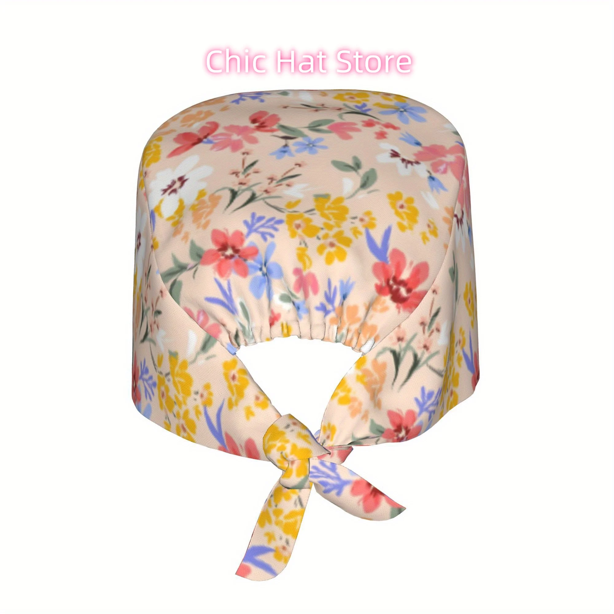 1pc Floral Print Unisex Work Cap - Adjustable, Lightweight & Dustproof Nurse Hat with Tie-Back Design, Stylish Scrub Hat for Men
