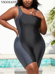 VigoJany 2024 Sexy Solid Patchwork Plus Size Swimwear Women Strapped Large One Piece Swimsuit Summer Beach Chubby Bathing Suit