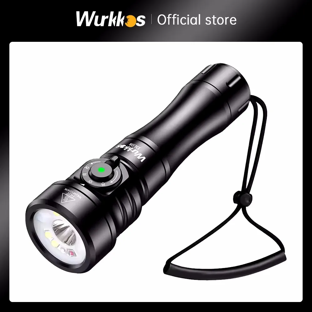 Wurkkos DL08 Powerful 3600lm Flashlight 21700 Rechargeable Diving Light with Rotary Magnetic Switch 6500K Underwater Torch IP68