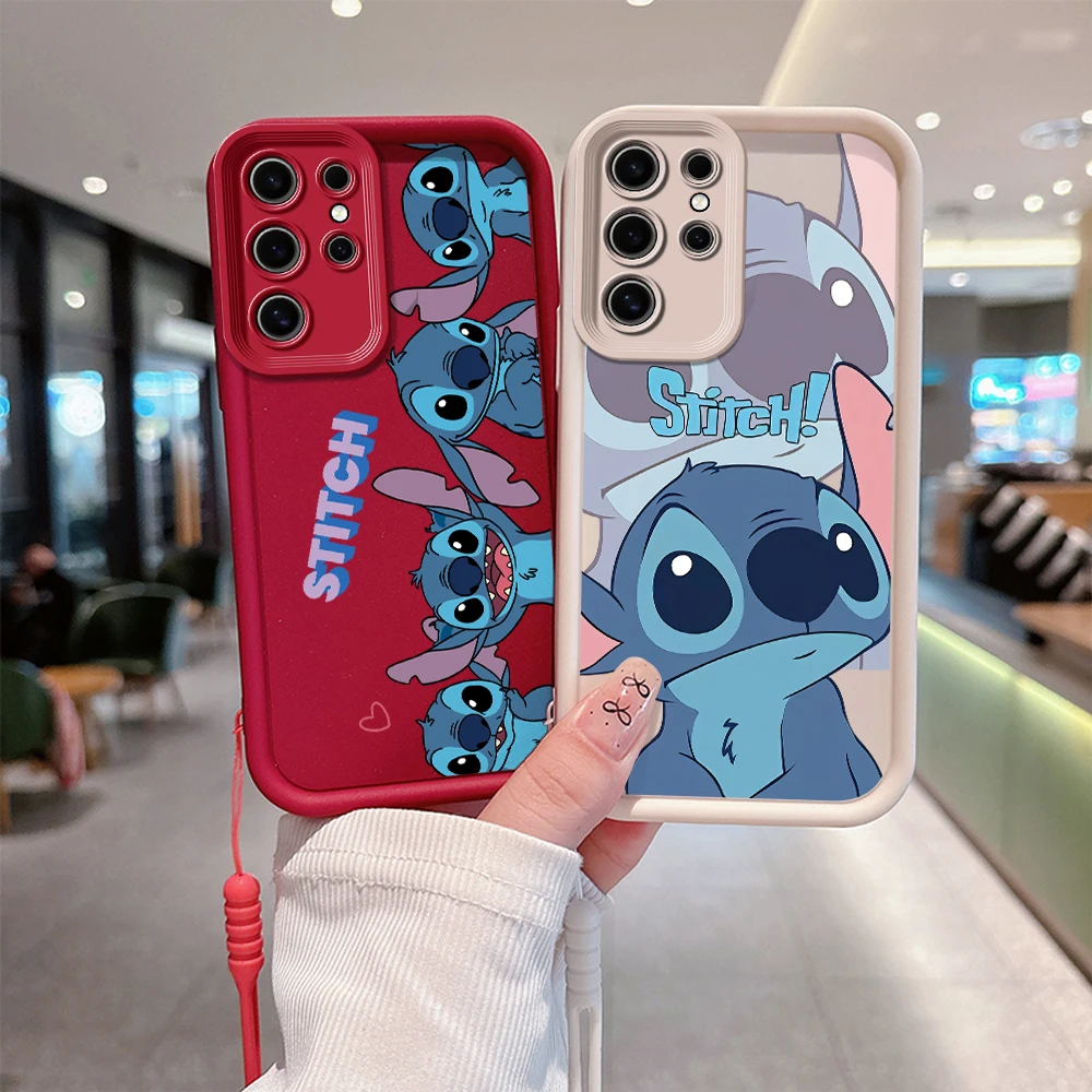 Stitch Love Big Eye Cute Phone Case For OPPO Reno 2 3 4 5 6 7 7Z 8 8T 10 11 Pro Plus 4G 5G Soft TPU Back Cover With Hand Strap