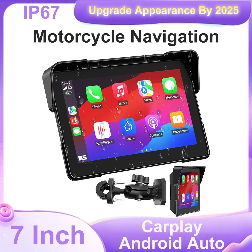 7.0 inch Motorcycle Portable Navigation Display Screen Wireless CarPlay Motorcycle GPS Para Moto Android Auto Monitor Waterproof