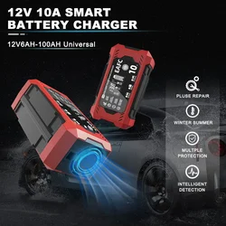 EAFC 10A Car Battery Charger 12V 8A 6A Car Motorcycle Battery Charging Unit 7 Stages Charging Maintenance AGM Gel Wet Lead Acid