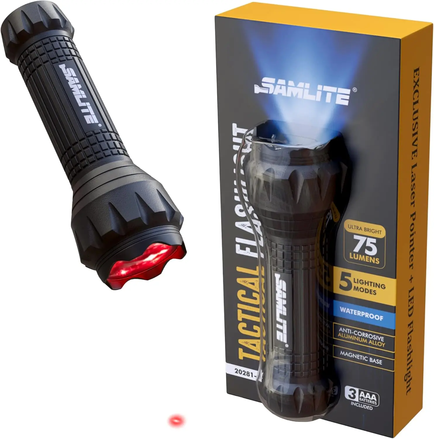 

5-in-1 LED Tactical Flashlight: Bright Light, Laser, UV, Green Light, Magnetic Base, Water Resistant, 3 AAA Batteries Included