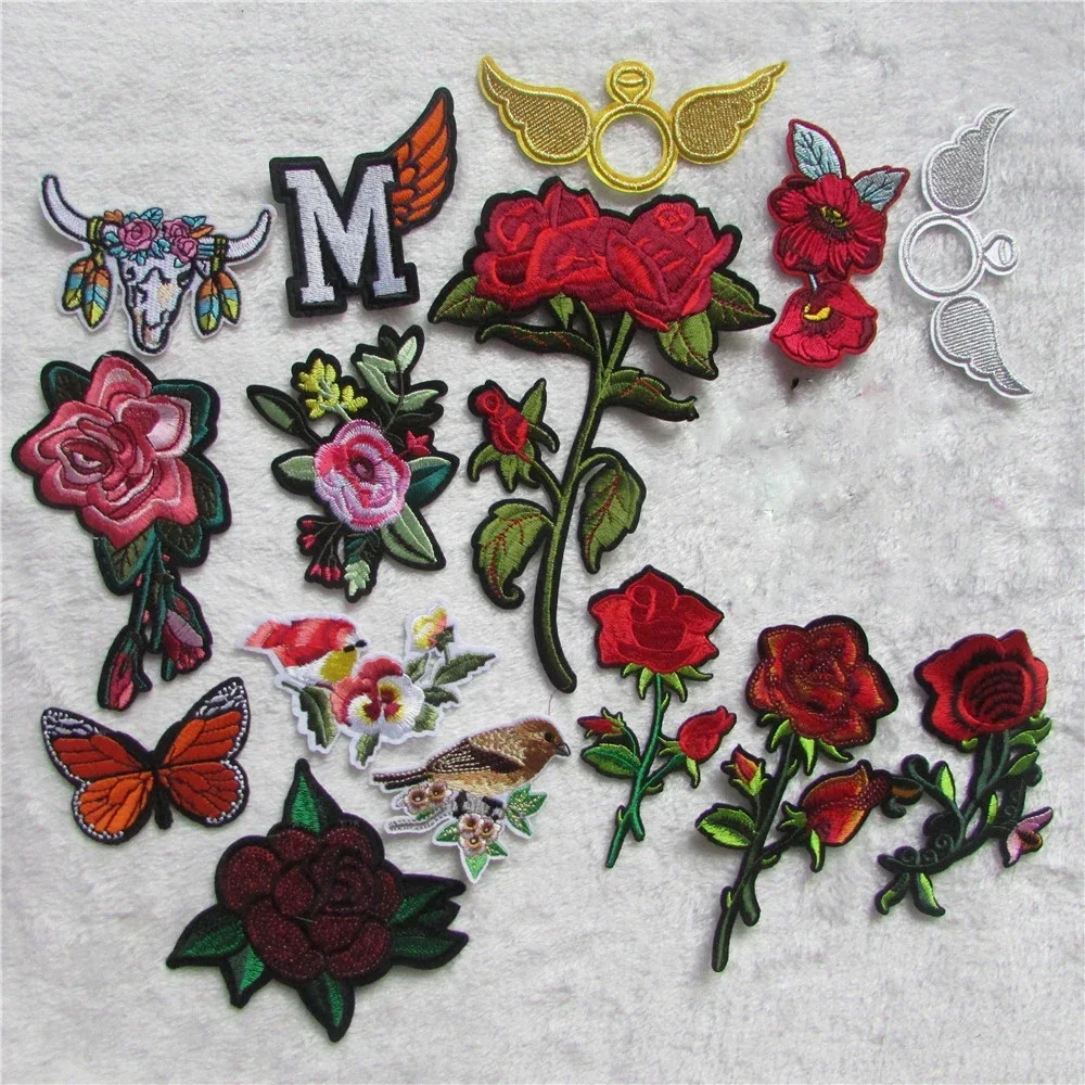 brand new fashion flower Patch Hand Embroidery Patches Hotfix Applique Feather Hot Fix Motif DIY Clothes Stickers C5405-C5474