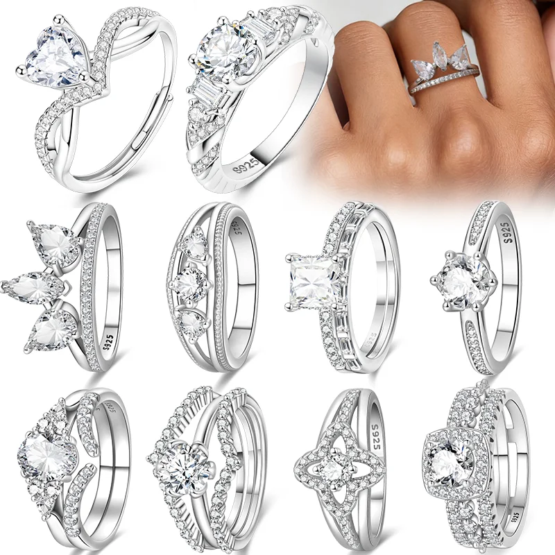 

Кольца из стерлингового серебра 925 пробы, кольца с бантом, сердцем, солнцем, луной, звездой, цирконом, кольца для женщин, ювелирные изделия, подарки на день рождения, годовщину