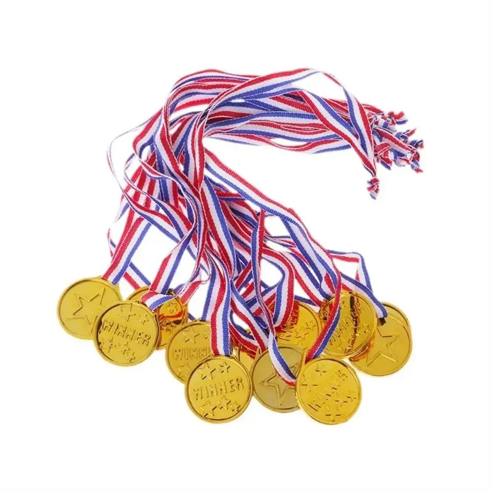 

Ribbon Attached Plastic Gold Medals Winner Written Prize Awards Children's Winner Medals Reward Toys Sports Day