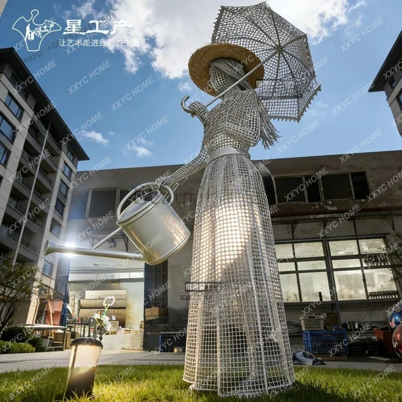 Outdoor Greening Park Stainless Steel Hollow Figure Metal Sculpture Ornament
