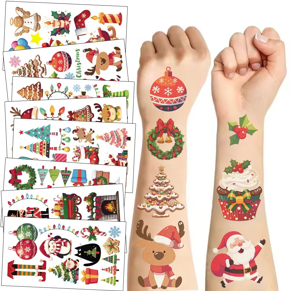 10pcs/Set Waterproof Christmas Tattoo Stickers Disposable Holiday Party Favors Santa Claus Theme for Festive Celebrations