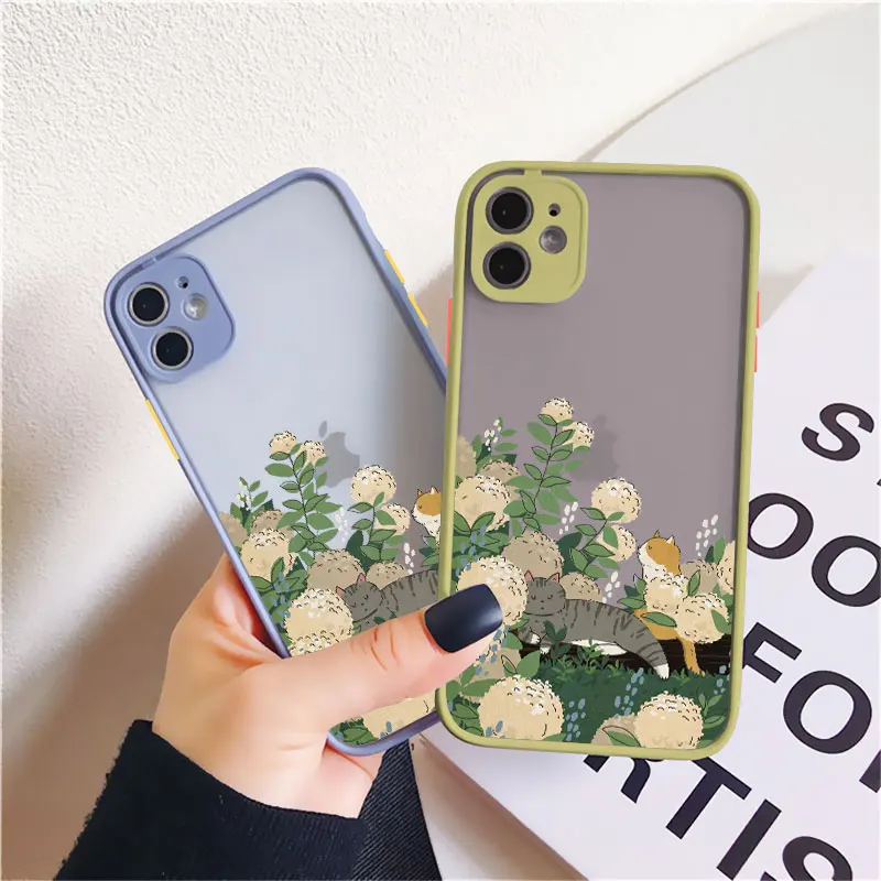 Fashion Cute flowers Cat Phone Case For iPhone 15 14 Pro Max 11 12 Pro 13 Pro Max 8 7 Plus SE2020 XS XR X Shockproof Back Covers