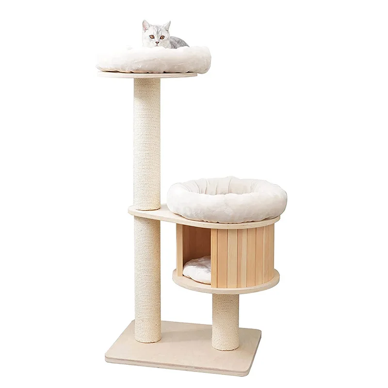 Cat climbing frame, sisal solid wood cat scratching board, cat nest tree integrated scratching column, jumping platform,