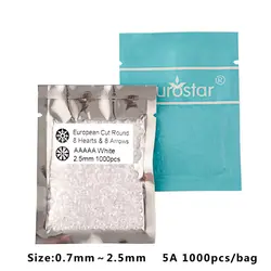 1000pcs/bag AAAAA Grade White 0.7mm~2.5mm Zircon Stone Brilliant Round Cut Cubic Zirconia Stones For Jewelry Making DIY