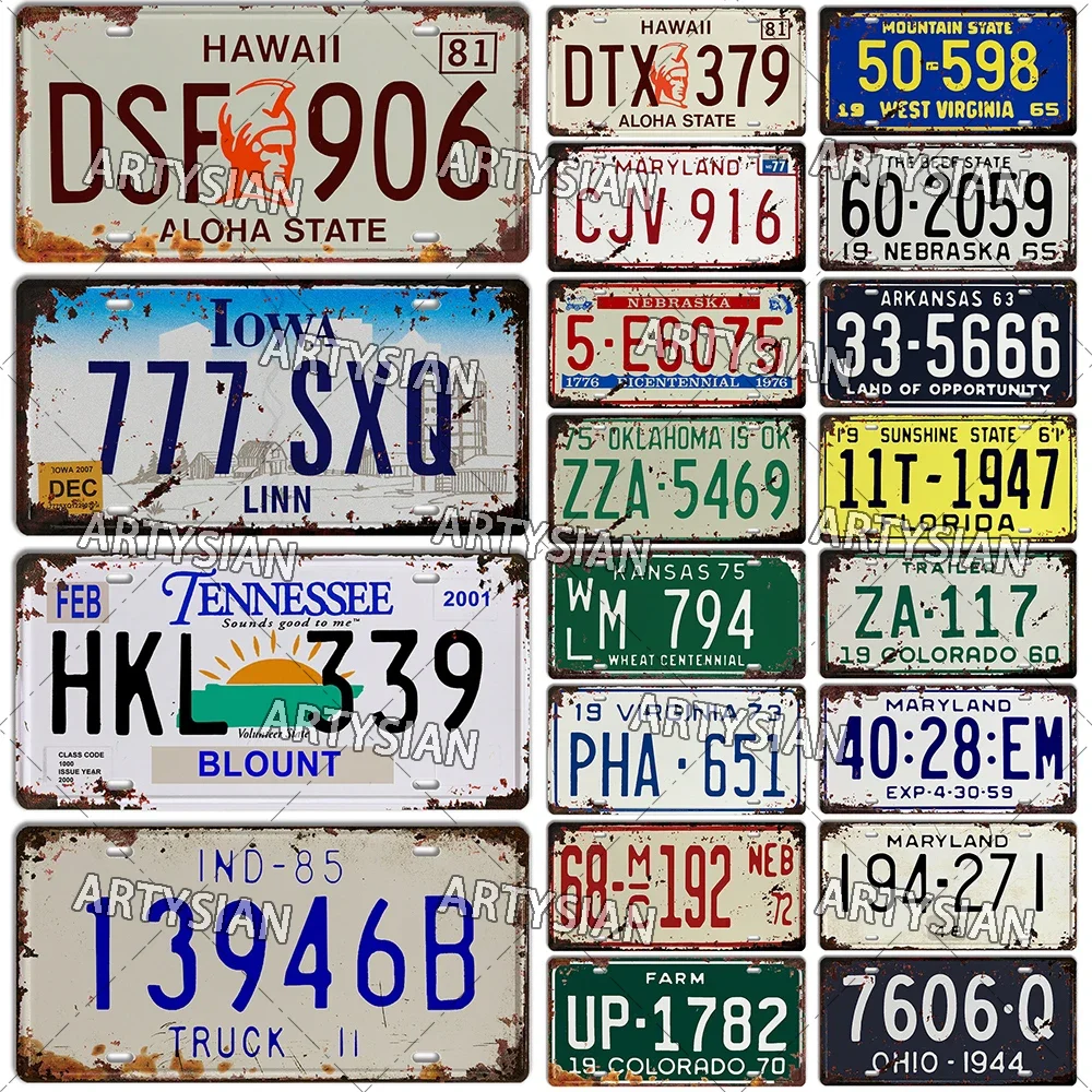 US Rusty Metal Plaque Florida Virginia Hawaii Indiana Kansas Tennessee Iowa Ohio Truck Vehicle Trailer Number Plate Metal Sign