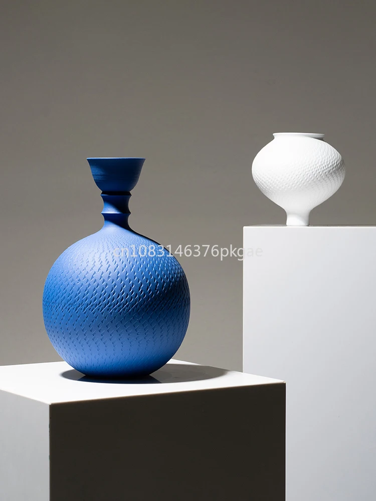 Klein Blue Baked Modern Light Luxury Home Decoration High Sense of Art Ceramic Vase Living Room Flower Arrangement