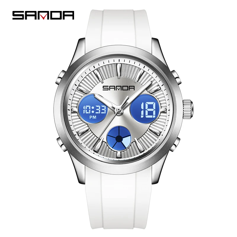 SANDA 9105 электронные часы для мужчин, хронограф с двойным дисплеем, светящийся календарь, водонепроницаемые спортивные мужские цифровые наручные часы на открытом воздухе