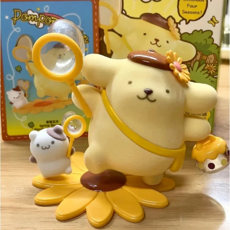 MINISO Sanrio Pompompurin infanzia serie quattro stagioni scatola cieca ornamenti modello regalo di compleanno animazione Kawaii giocattolo