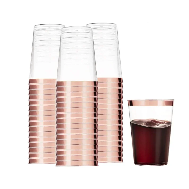 50/100pcs 10 Oz Gold Plastic Cup with Gold Border Disposable Cup Party Disposable Thicken Plastic Cup Birthday Wedding Supplies image 3