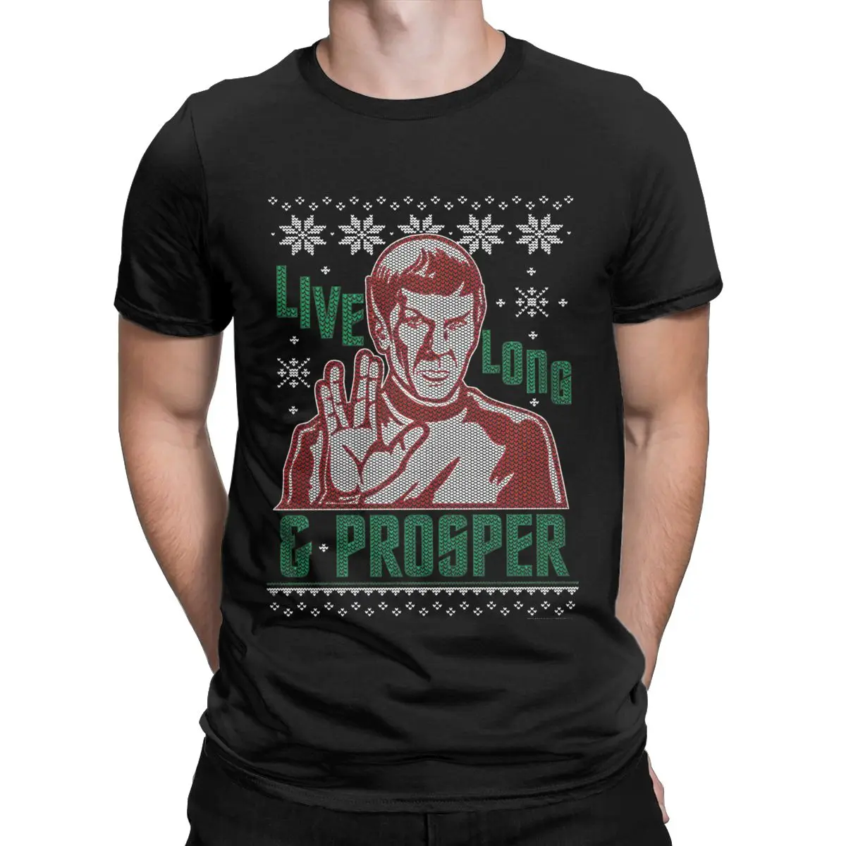 Amazing Star Treks Spock Live Long And Prosper T-Shirts for Men Round Collar Pure Cotton T Shirt Ugly Christmas Sweater Short