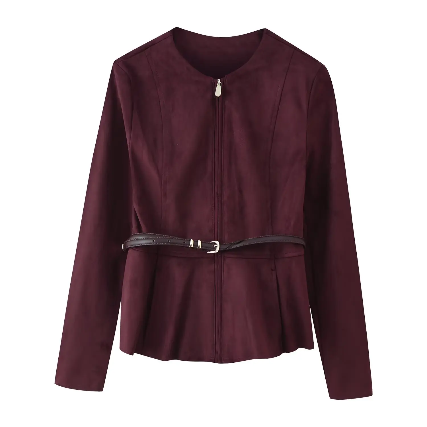 

Новое поступление осени 2025 года, модная уличная куртка с длинными рукавами, женское винтажное замшевое пальто с круглым вырезом и поясом с длинными рукавами