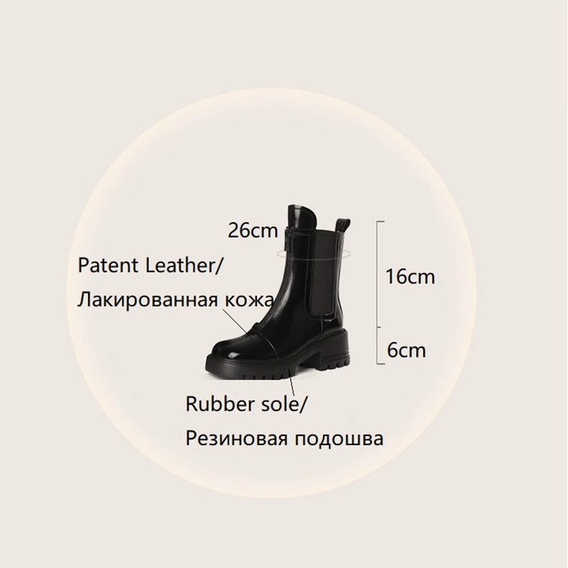 NEW Autumn Boots Women Patent Leather Round Toe Platform Boots Solid Height Increasing Modern Boots Solid Short Boots for Women