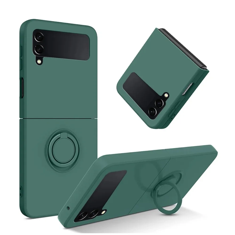 Hot Sales Skin Feel Liquid Silicone Flip Case for Samsung Galaxy Z Flip 8 7 FE 6 5 4 3 Magnetic Ring Bracket Anti-Drop Cover