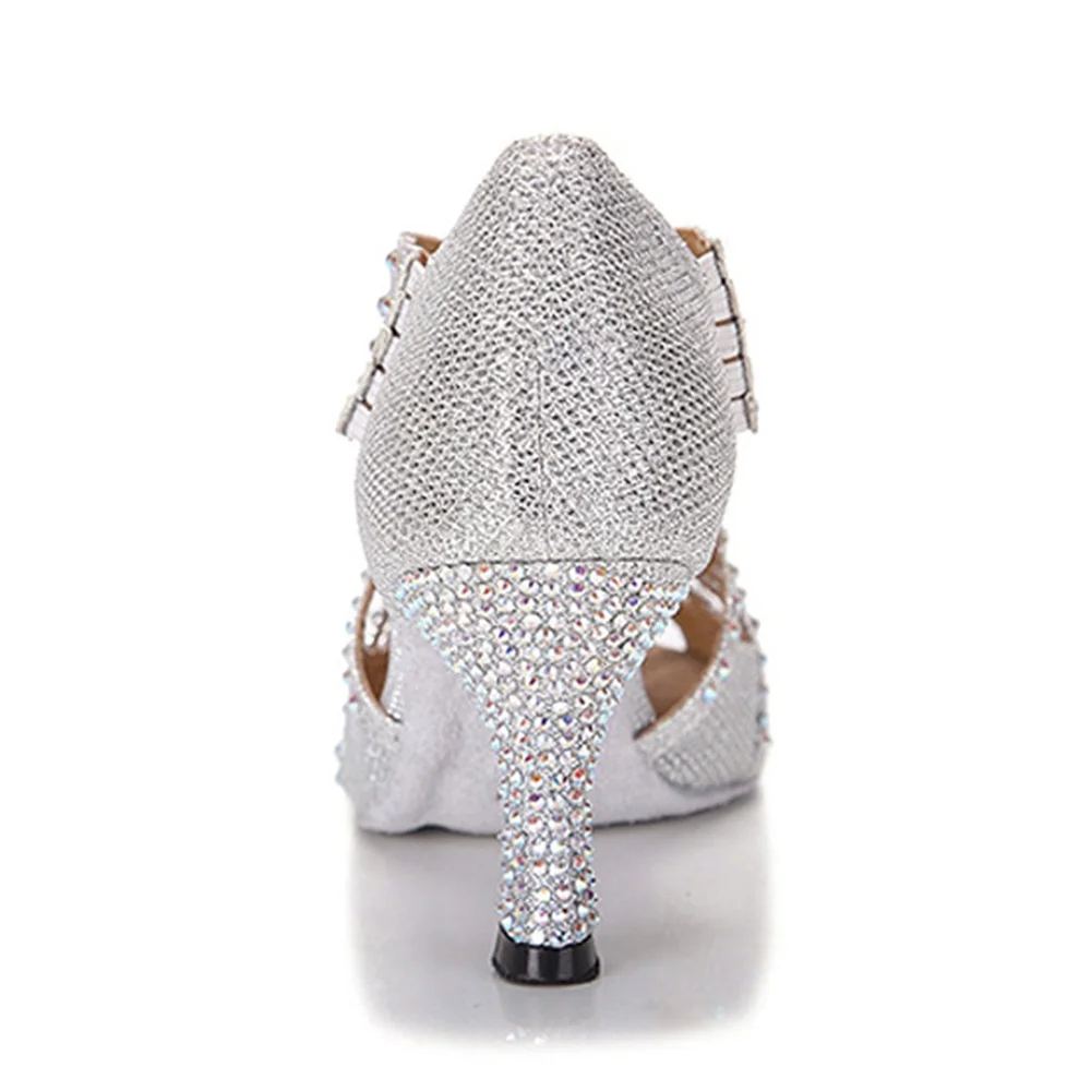 Silver Glitter Rhinestones Latin Dance Shoes 2023 Ballroom Dance Shoes Women Latin Salsa Practice Perfermence Dance Shoes