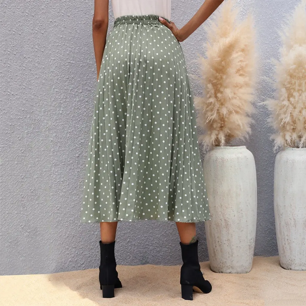 

Independent Station Irregular Polka Dot Skirt for Women Fashionable Slit Design Green European And American Style