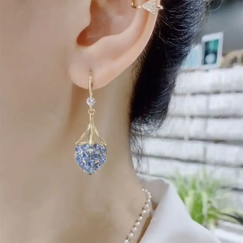 Exquisite Flower Dangle Earings Shiny Full Rhinestones Crystal Drop Earrings Women's Fashion Party Wedding Ear Jewelry Gifts image 5