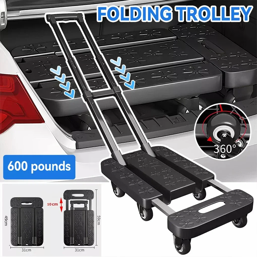 Portable Hand Carts Trolleys Retractable Small Foldable Flatbed Transport Cart Portable Hand Cargo Cart Material Handling Tools