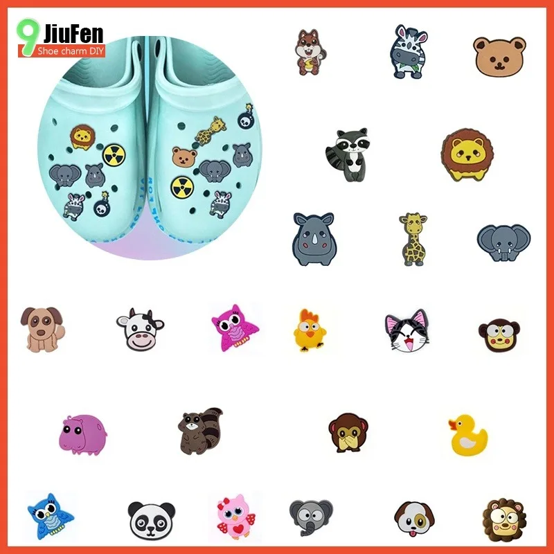 PVC Shoe Charms Cute Cartoon Animals Characters Shoe Accessories Rhino Shoe Elephant for Clog Sandals Gifts  Buckle