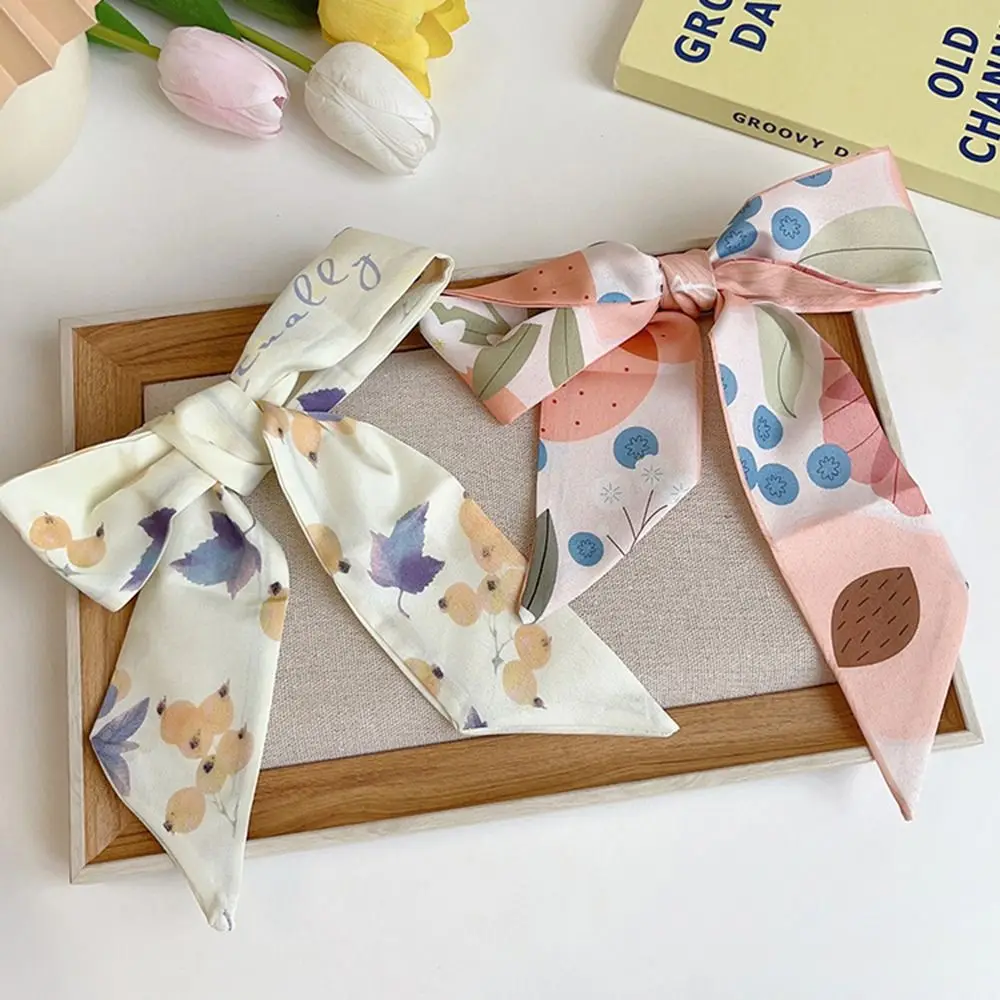 Long Scarf Bag Scarfs Accessories Bandanas Ribbon Weave Hair Decorate Female Printed Scarf Satin Silk Scarf Hair Band Hair Tie