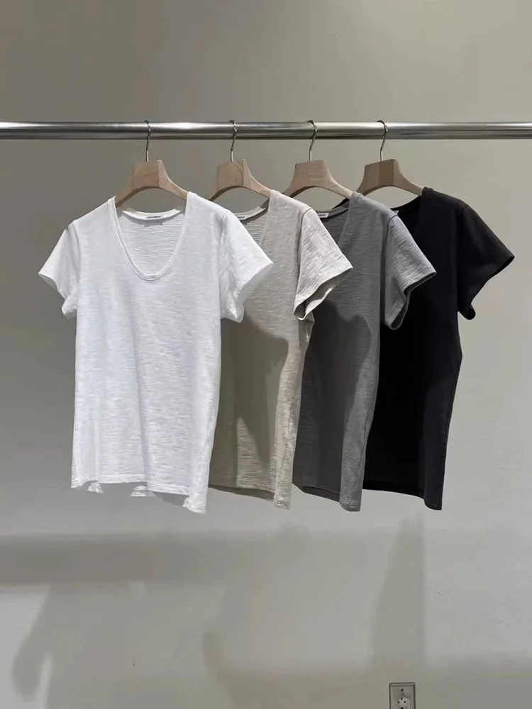 

Simple Pure Color U-Ne ort Sve T-irt Women's Basic Faionable Versatile Top Qui very Sle Sweat Wic...