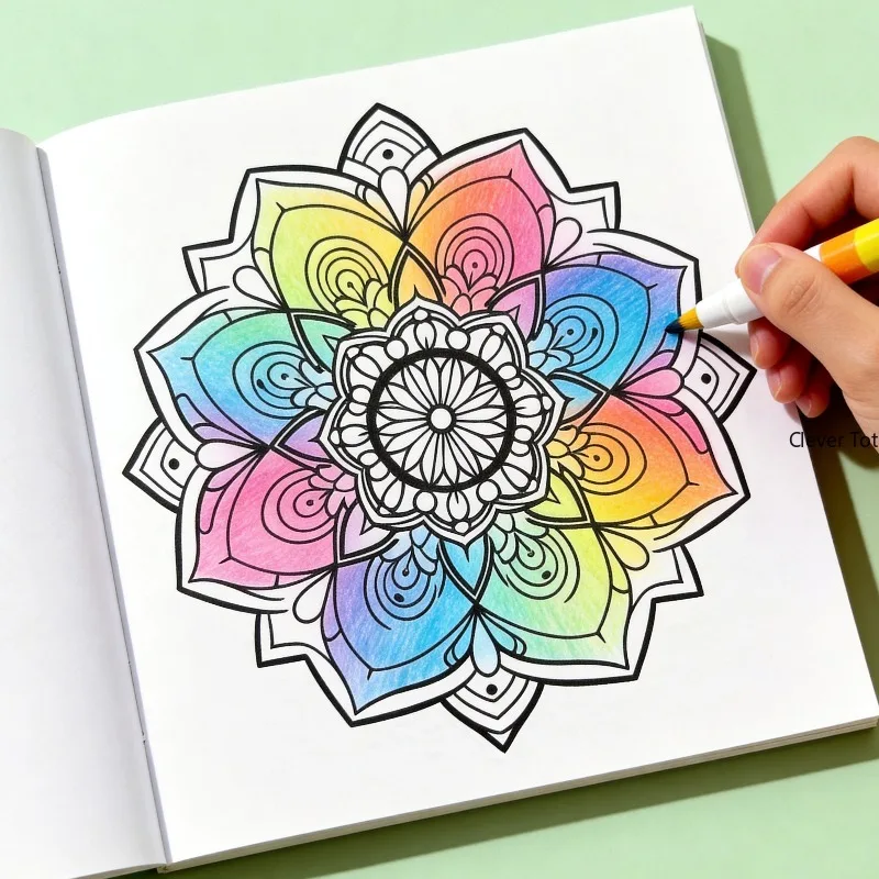 A Lotus Mandala Coloring Album, Symmetrical Flower Black and White Line Manuscript Coloring Edition, Meditation Soothing Stress
