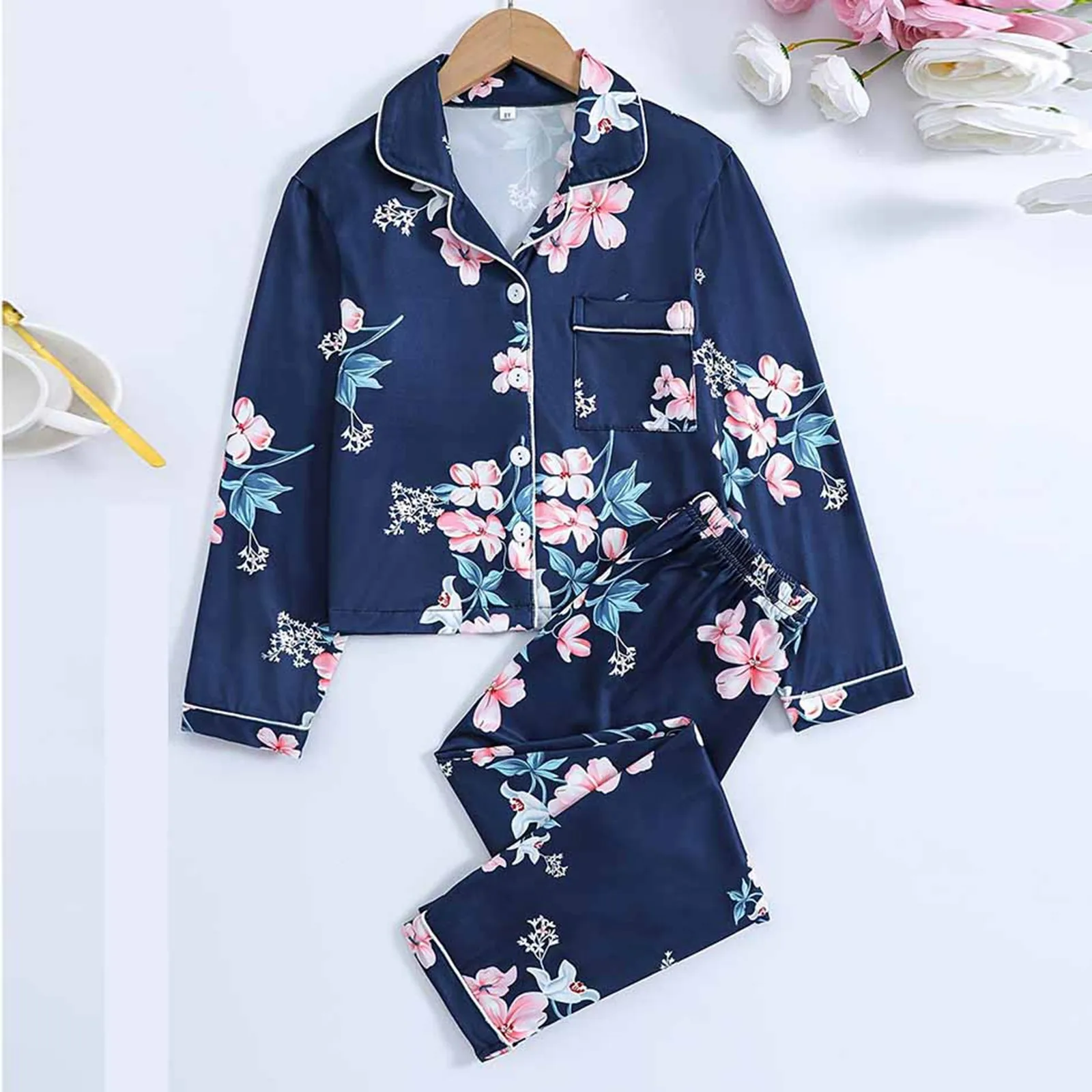 

Autumn and Winter Children's Home Wear Sleepwear Suits Floral Cardigan Long Sleeve Pants Children's Pajamas Set Leisure Clothes