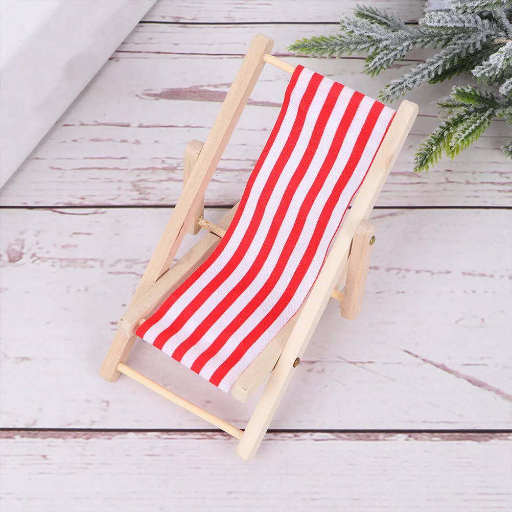 

4Pcs Miniature Folding Simulated Beach Chair Decoration Children Play Set Mini House Furniture Mini Deck Chair Prop for Kids