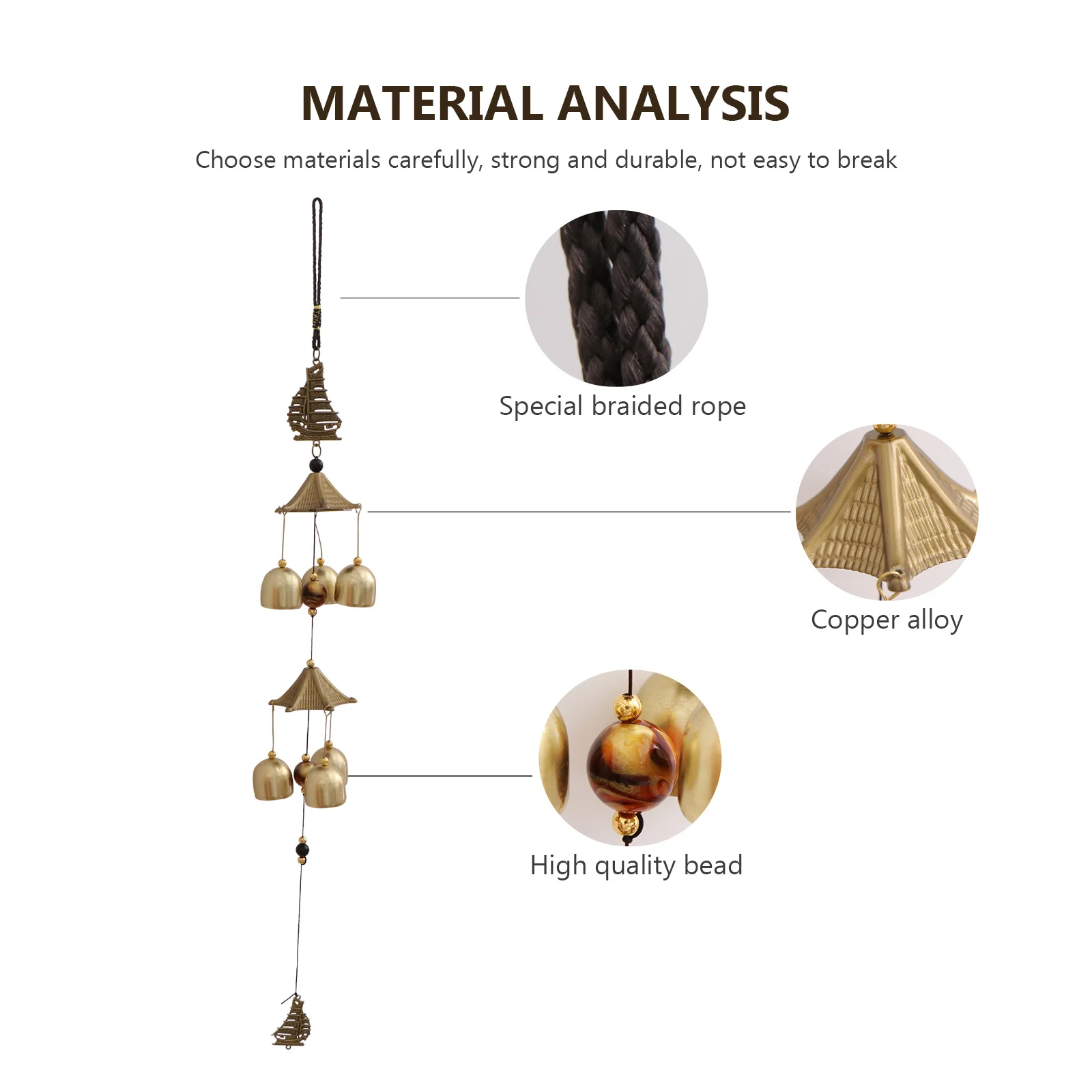 

1Pcs Copper Wind Chime Auspicious Metal Hanging Windbell Pendant Antirust Vintage Home Garden Office Decoration Relaxing Sound