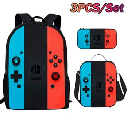 Game Console Pattern DIY Backpack Lunch Bag Pencil Case Shoulder Bag for Primary and Secondary School Students Three Sets