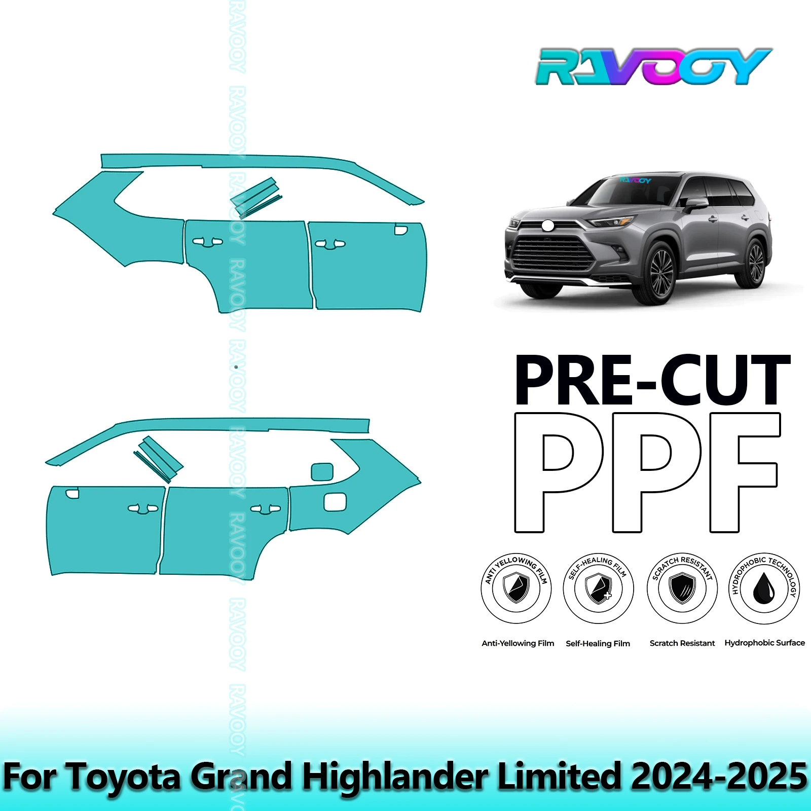 

For Toyota Grand Highlander Limited 2024-2025 8.5mil Clear Matte Pre-Cut PPF Door & A/B Pillar Kit TPU Paint Protection Film Set