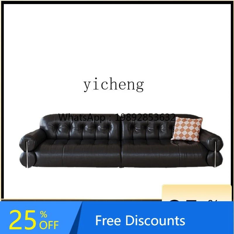 

LYY Retro Genuine Leather Sofa Living Room New Chinese Style Straight Row High Leg Brown Sugar Cloud Sofa