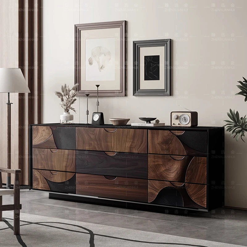 

Vintage Style Solid Wood Living Room Wall Storage Cabinet Light Luxury Style Sofa Side Cabinet