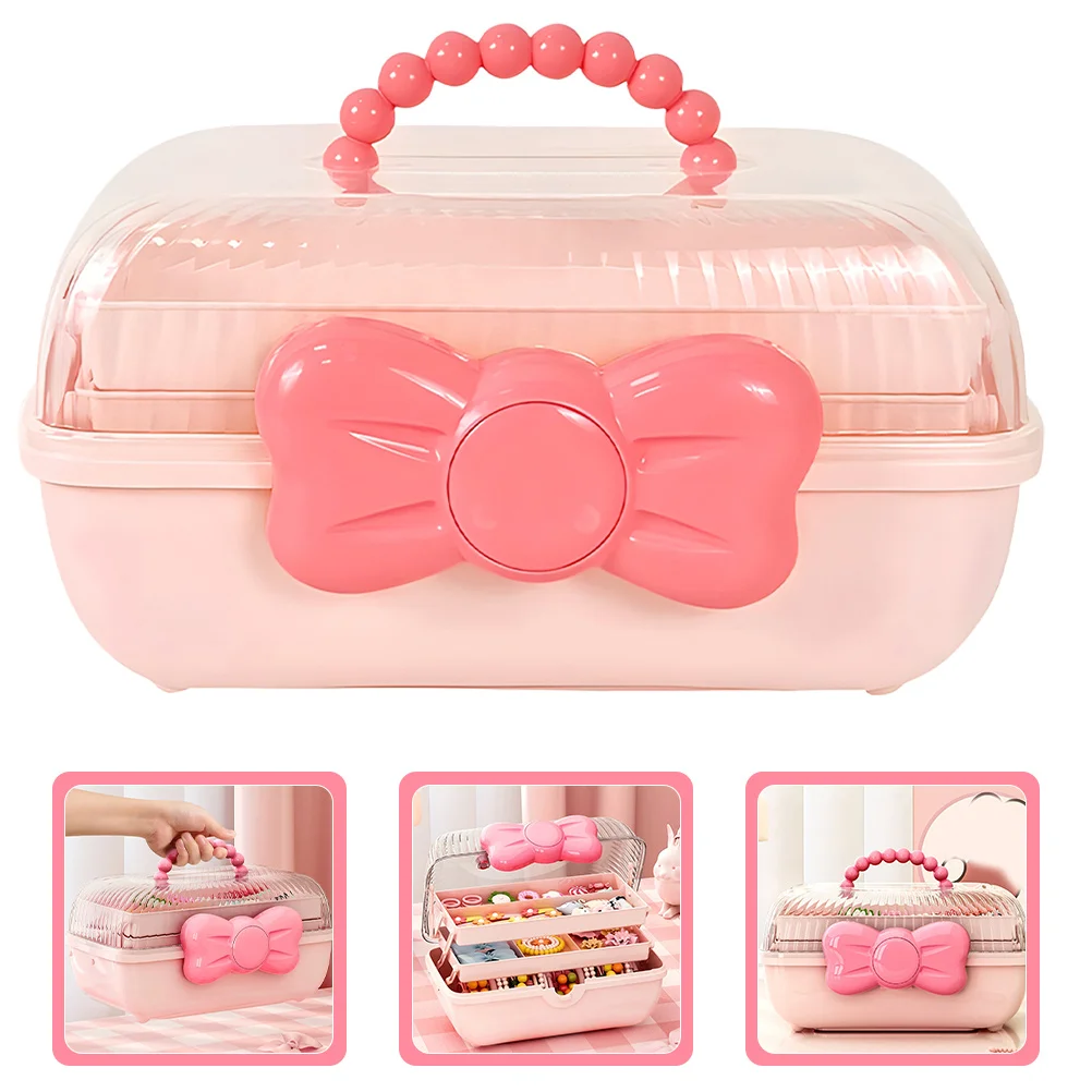 

Коробка для хранения ювелирных изделий с бантом, портативный органайзер для аксессуаров для волос, коробка для хранения резинок для волос, милый компактный чехол для путешествий