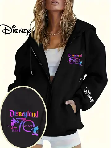 Disney-Kapuzenpullover für Damen – Offizielle Disneyland-Jacke zum 70. Jubiläum (1955 vorhanden), warmer Winter-Kapuzenpullover mit Reißverschluss vorne