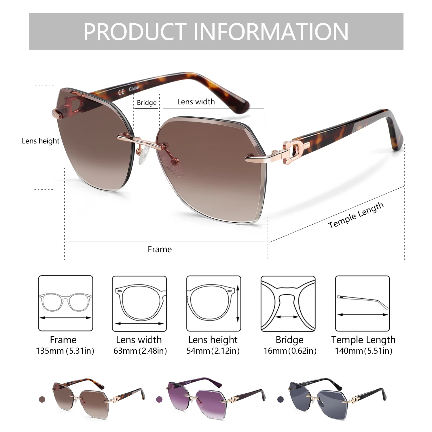 ZENOTTIC Modische Damen-Sonnenbrille ohne Rand, trendige geometrische Diamantschliff-Verlaufsgläser, UV-Schutz – Detail 13