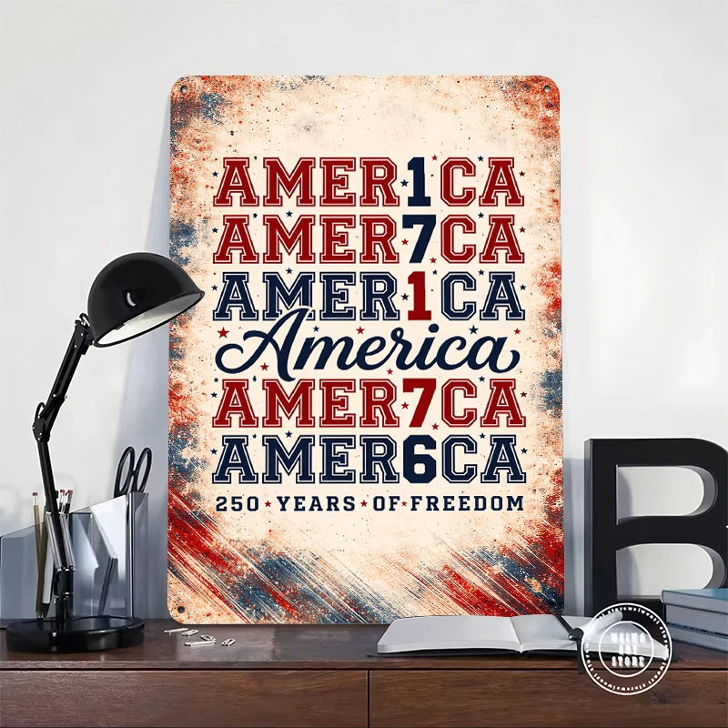 America 250 Years of Freedom Tin Poster Customized Wall Art Retro Vintage Metal Signs for Fans Room Garage Decoration At Home