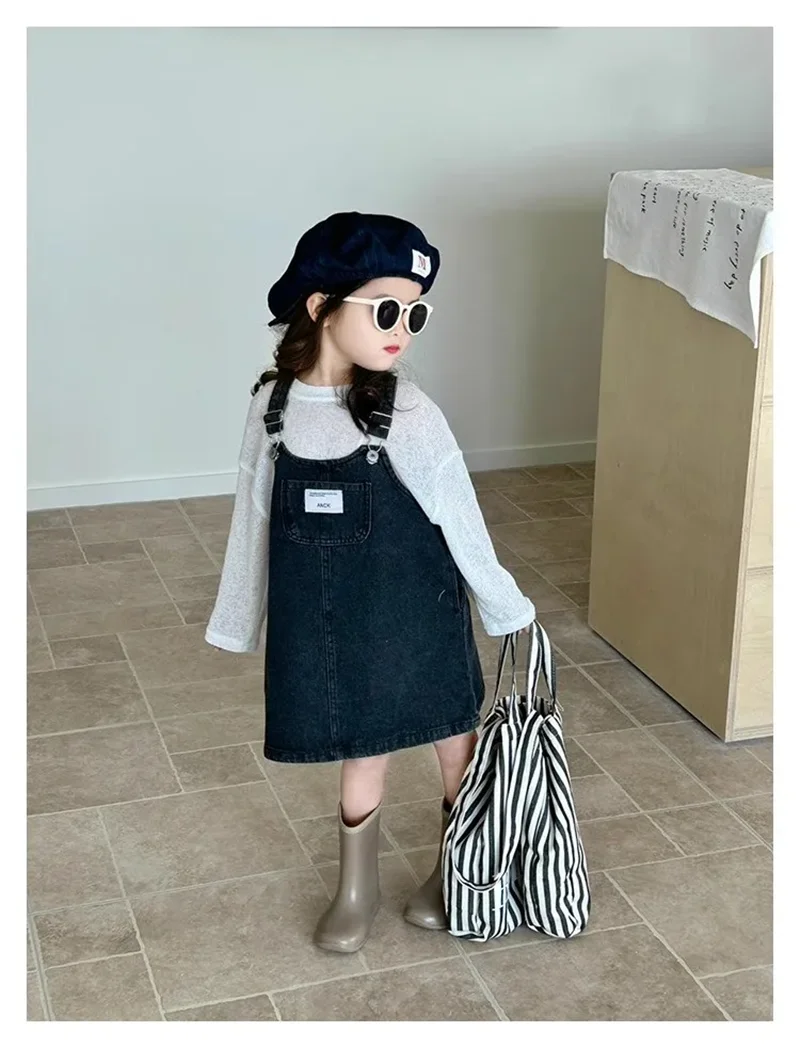 

2026 New Spring Summer Kids Girls Casual Denim Overalls Set with Big Pockets Top And Bottoms Two-Piece Outfit for Children